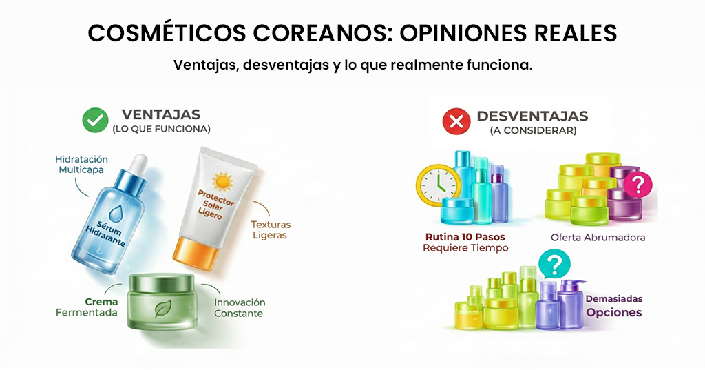 Imagen hace referencia a diferentes opiniones sobre la cosmética coreana.